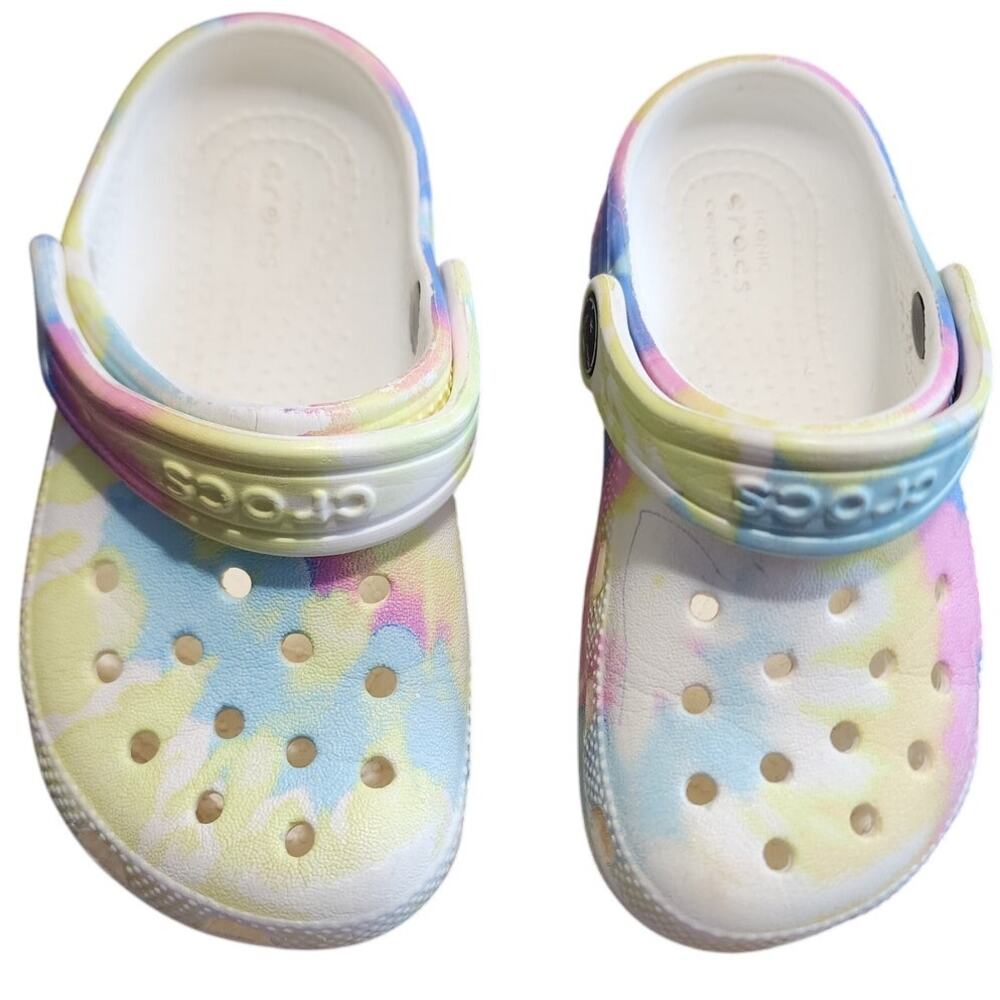 Crocs Youth Pastel Tie Dye Rainbow Slip On Clogs C 9